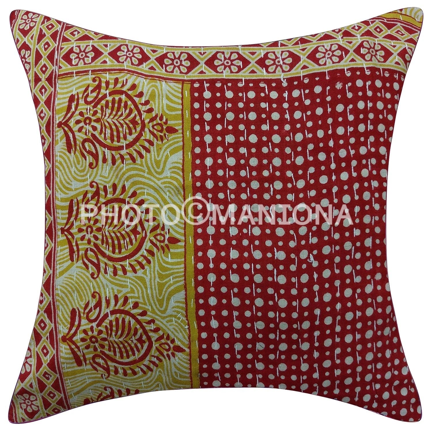 Indian quilted Throw Pillow Cover Handmade kantha Pillow Cover Case SOFA/Bed 2 p