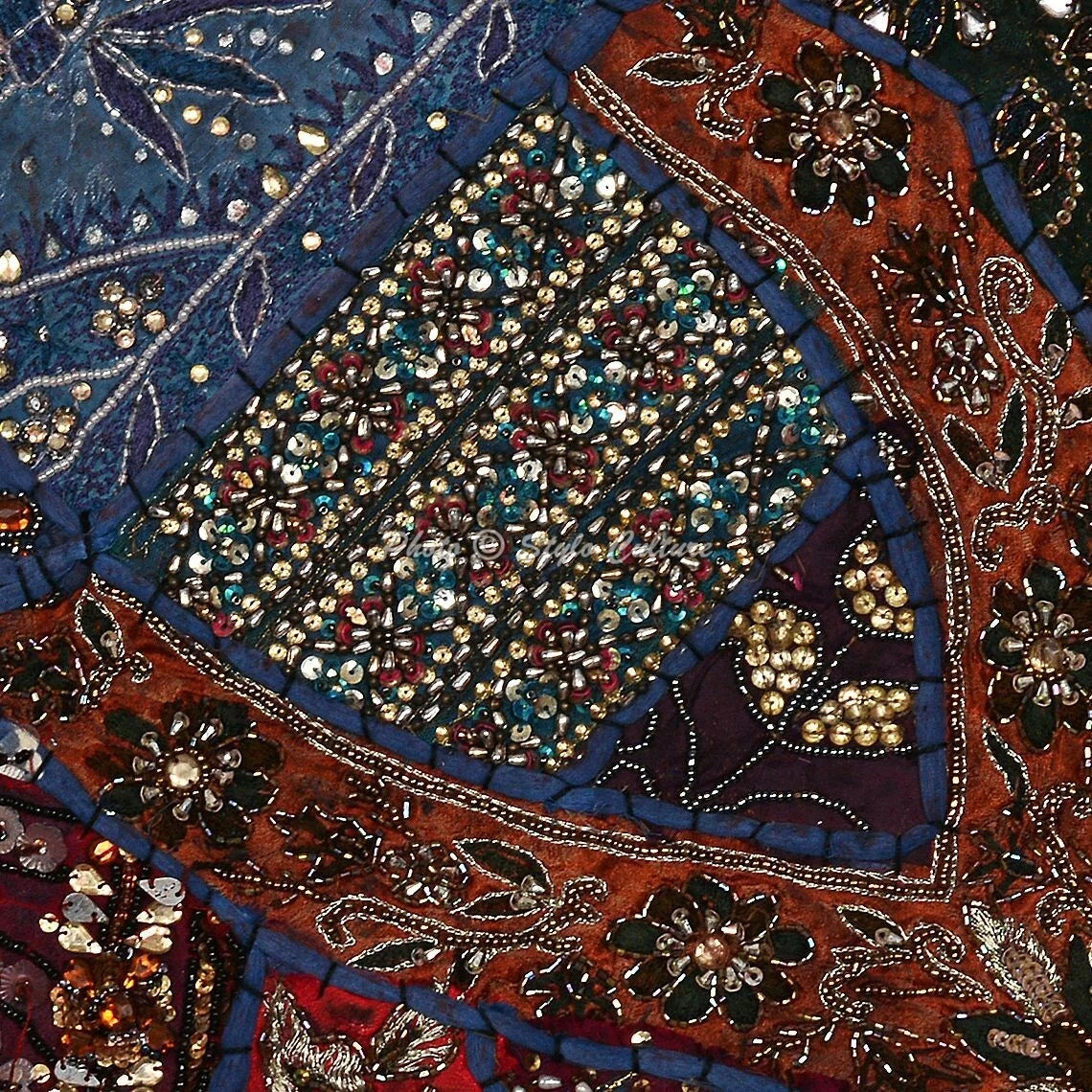 Ethnic Cushion Cover Bohemian Beaded 16 x 16 in Hippie Sofa Car Pillow Case