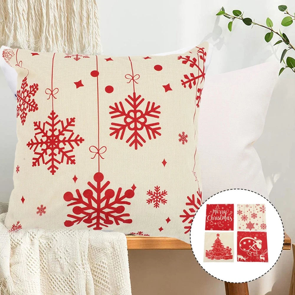 4Pcs Christmas Pillow Cover Sofa Cushion Case Zippered Pillowcase (45x45cm)