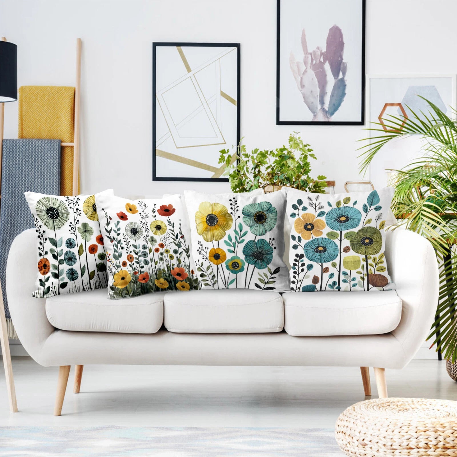 4pcs Vintage Botanical Colorful Floral Pillow Case Cushion Cover Sofa Home Decor