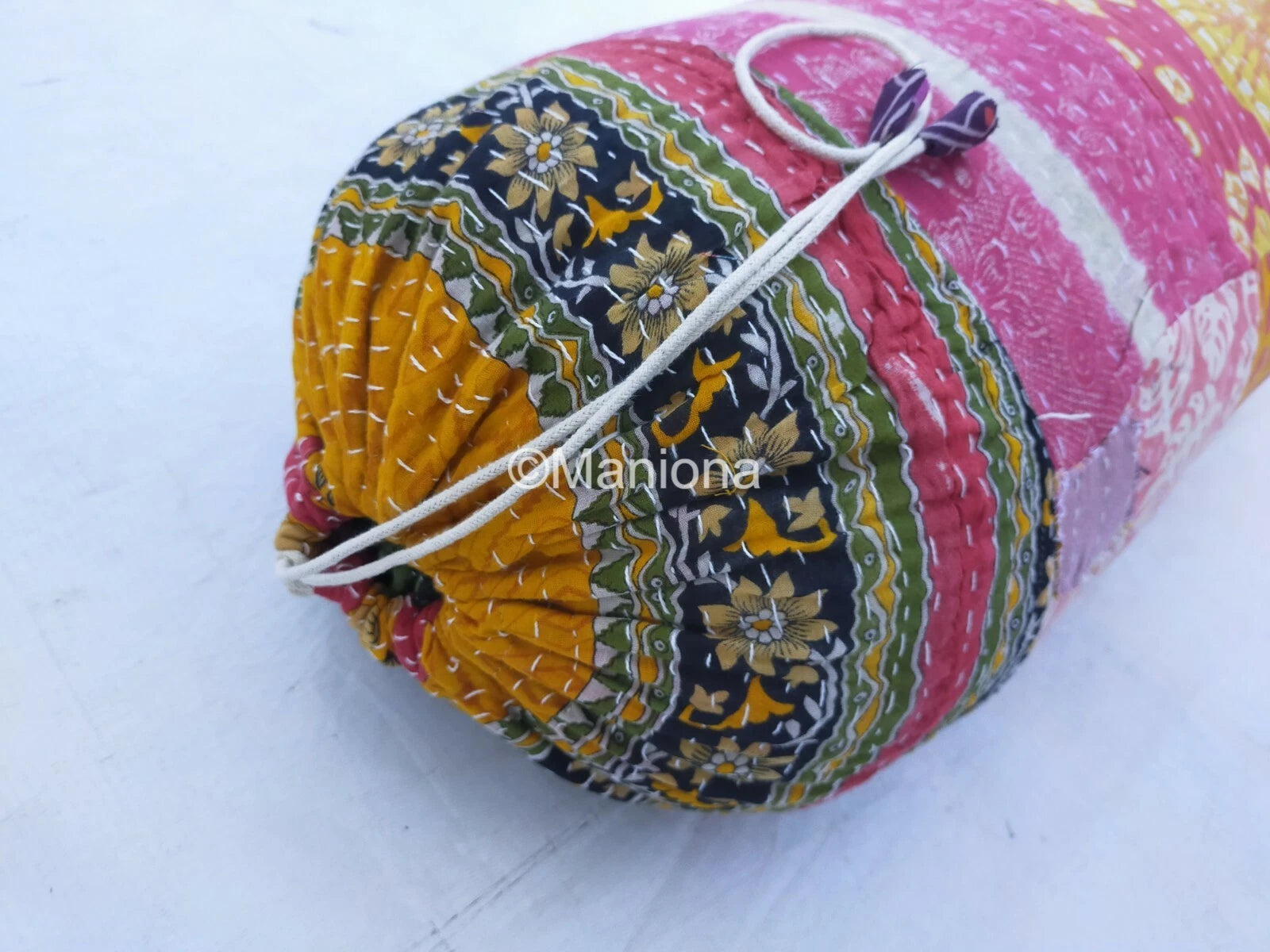 Pink Floral Kantha Style Cushion Sofa Bed Cover Tubalor Yoga Brocade Bolster