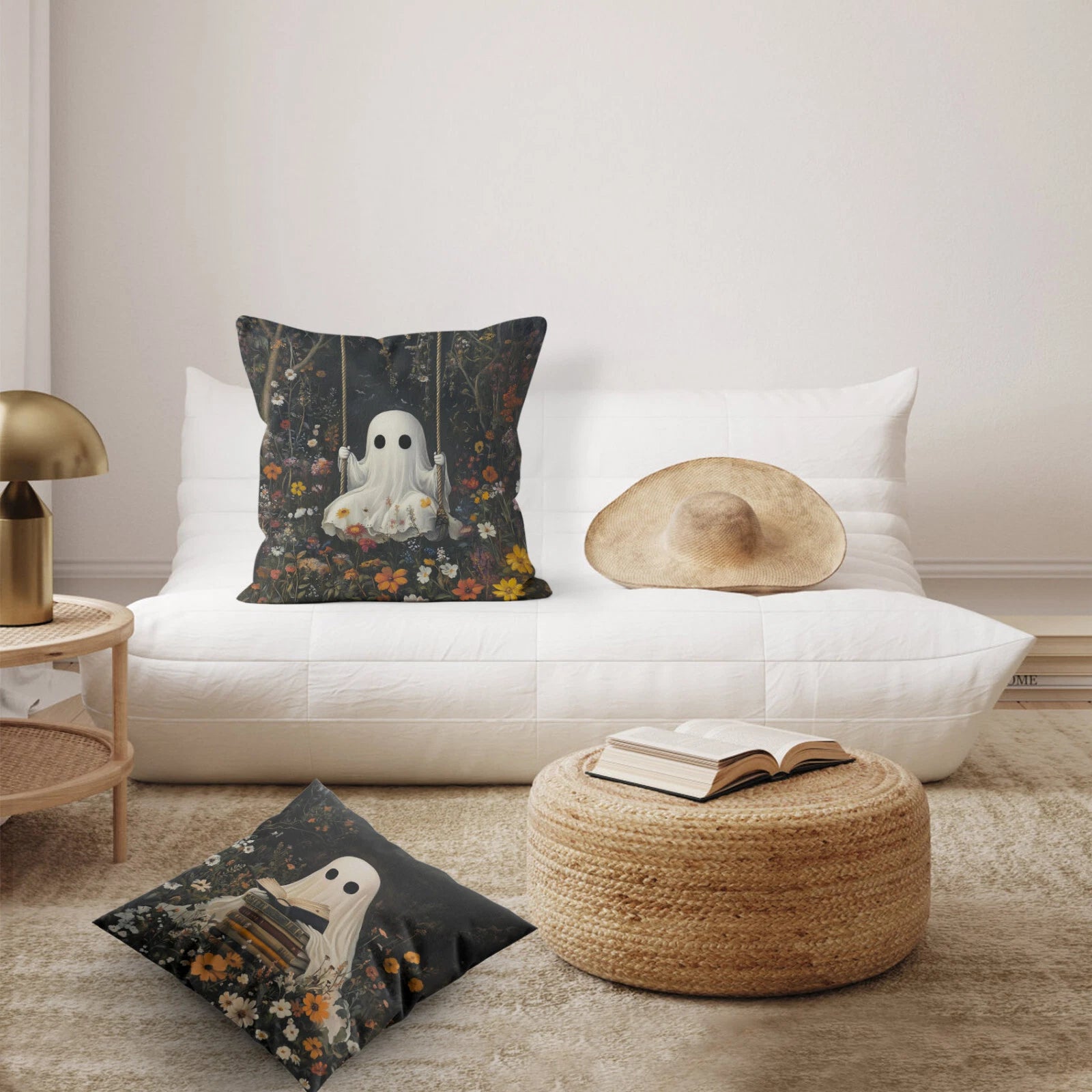 4pcs Wildflower Spooky Halloween Ghost Pillow Case Cushion Cover Sofa Home Decor