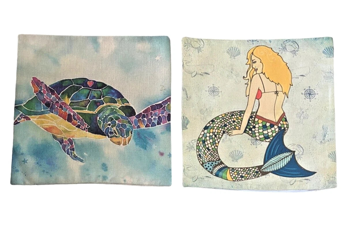 New Set of 2 Pillow Cover 17 x 17 Beach Ocean Summer Blue Bed Sofa Cushion Case