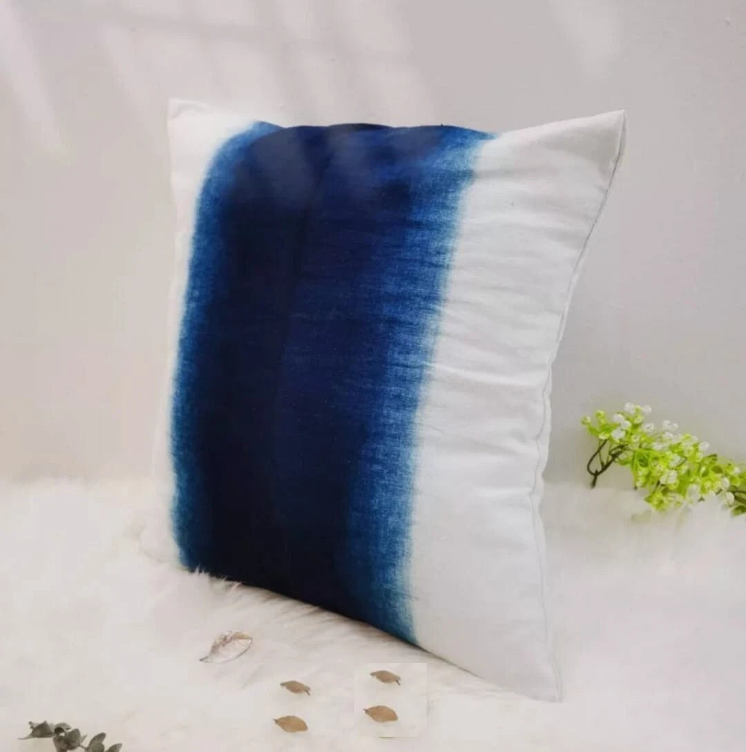 Indigo Shibori Pillowcase - Handmade Tie Dye Cotton Linen Cushion Cover, 18"