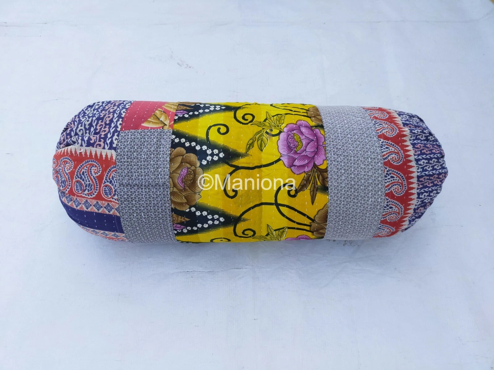 Indian Bolster Sofa Bed Cover Decorative Kantha Vintage Cotton Cushion Bolster