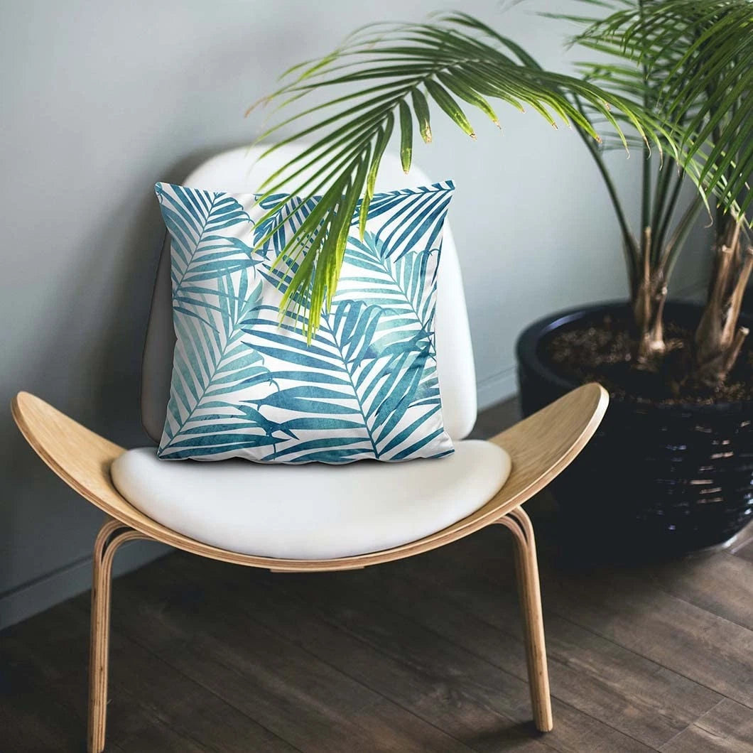 Blue Plant Leaf Decorative Throw Pillow Covers for Couch Bed Sofa Living Room...