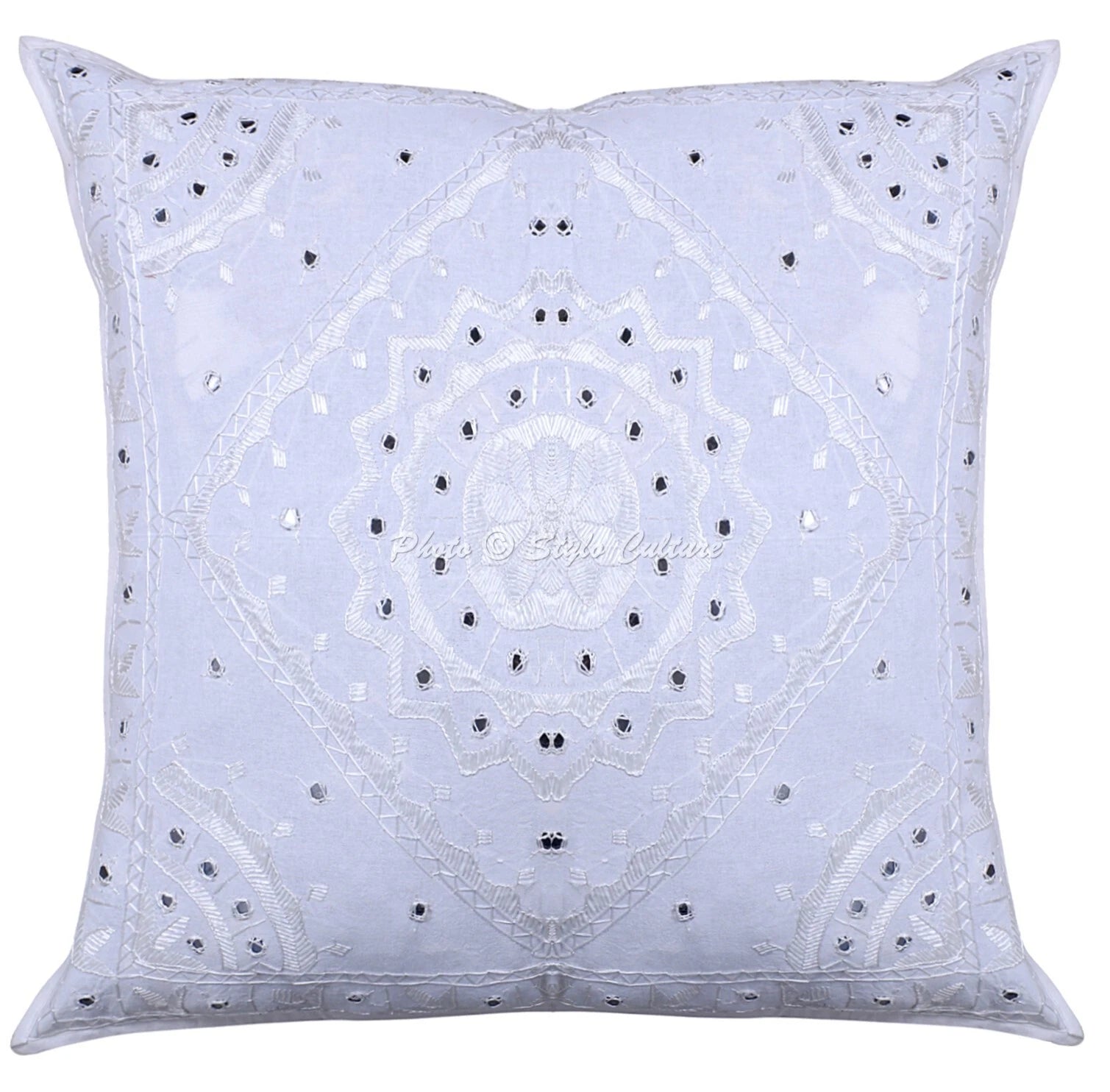 Pillow Cover Handcrafted Boho Embroidered Decor Car Sofa Cushion Case 24 x 24 in