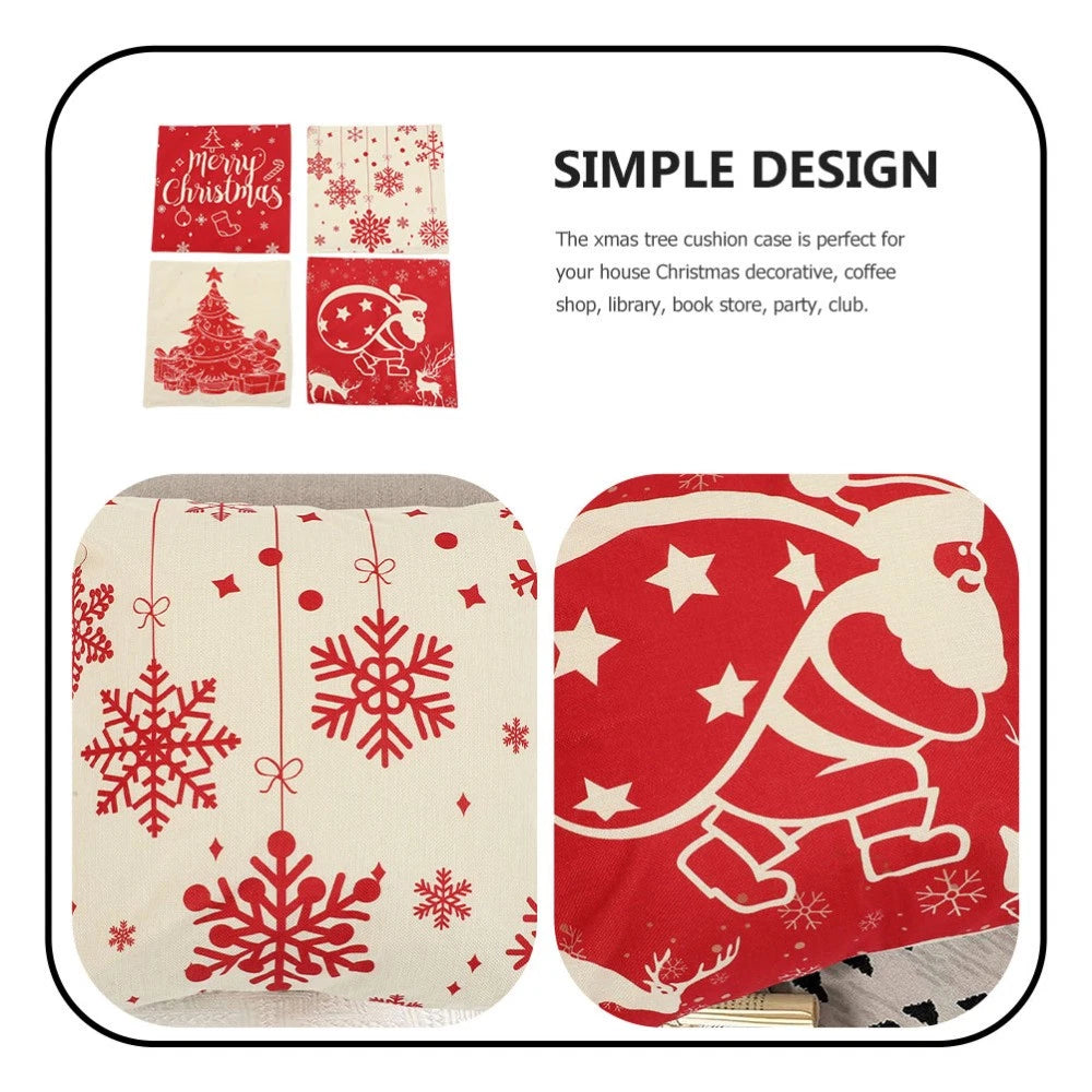 4Pcs Christmas Pillow Cover Sofa Cushion Case Zippered Pillowcase (45x45cm)