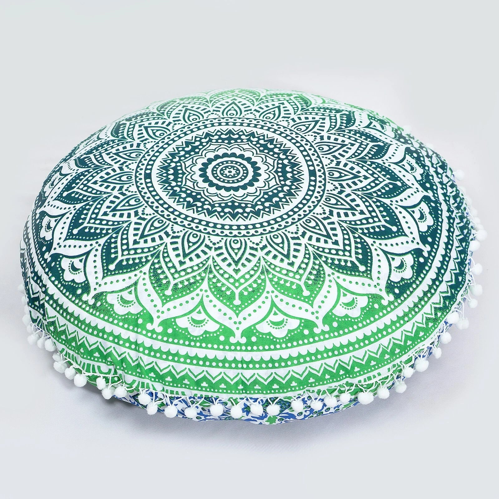 Green Round Boho Cushion Cover Meditation Indian Cotton Sofa Bed Pillowcase 55cm
