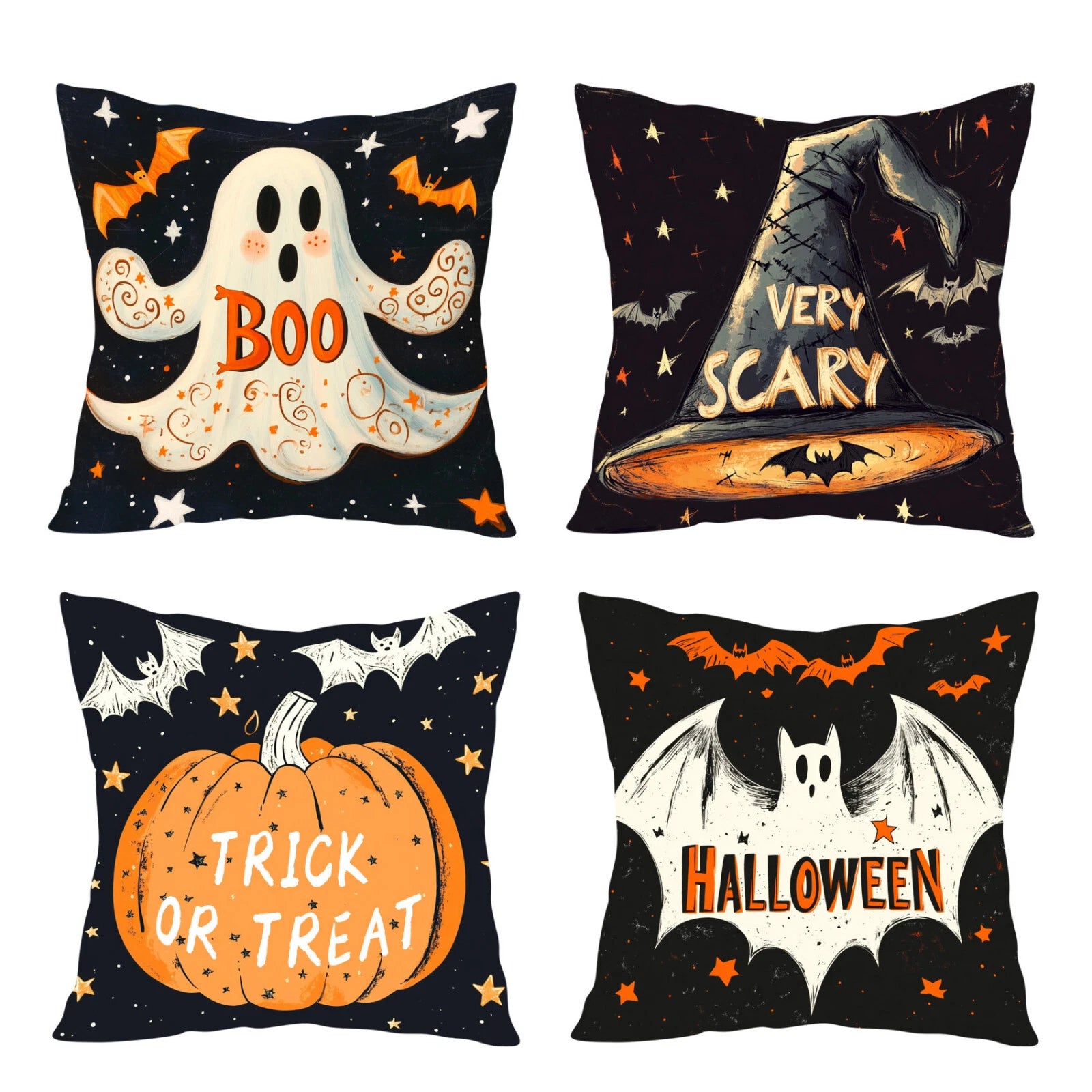 4pcs Scary Bat Black Halloween Ghost Pillow Case Cushion Cover Sofa Home Decor