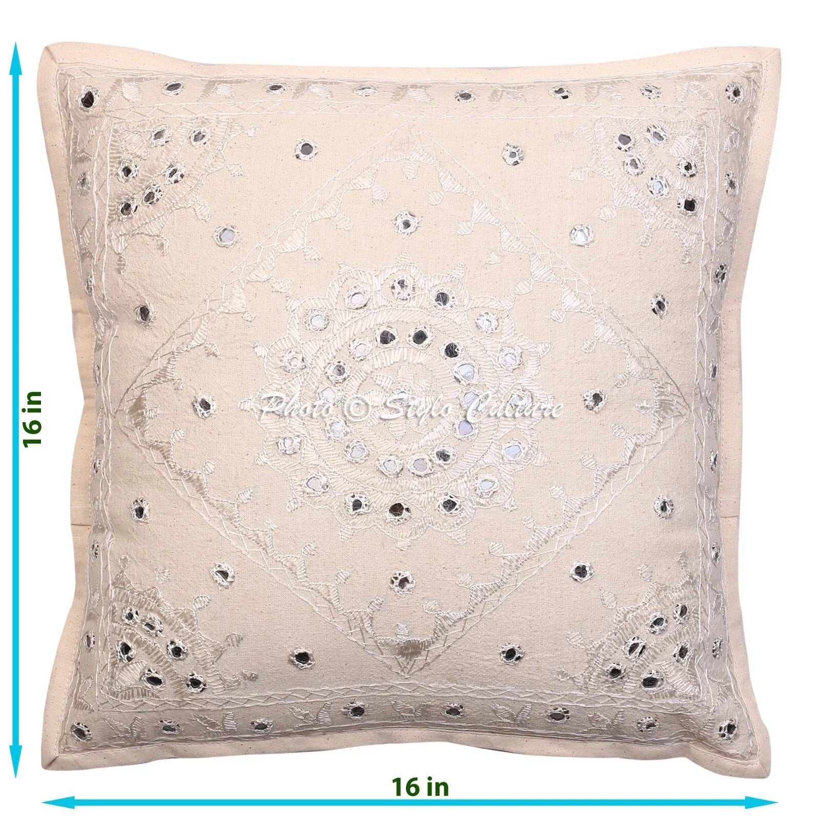 Decorative Home Decor 16 x 16 in Boho Cushion Cover Embroidered Sofa Pillow Case