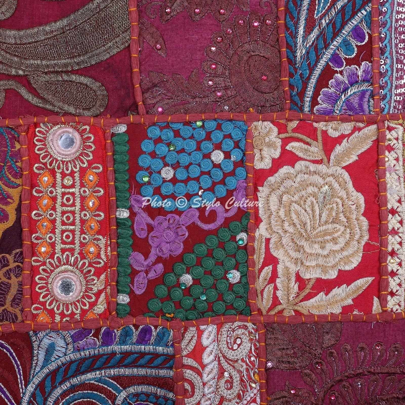 Boho Hippie Yoga Pillow Case Cushion Cover Red Vintage Patchwork Meditation