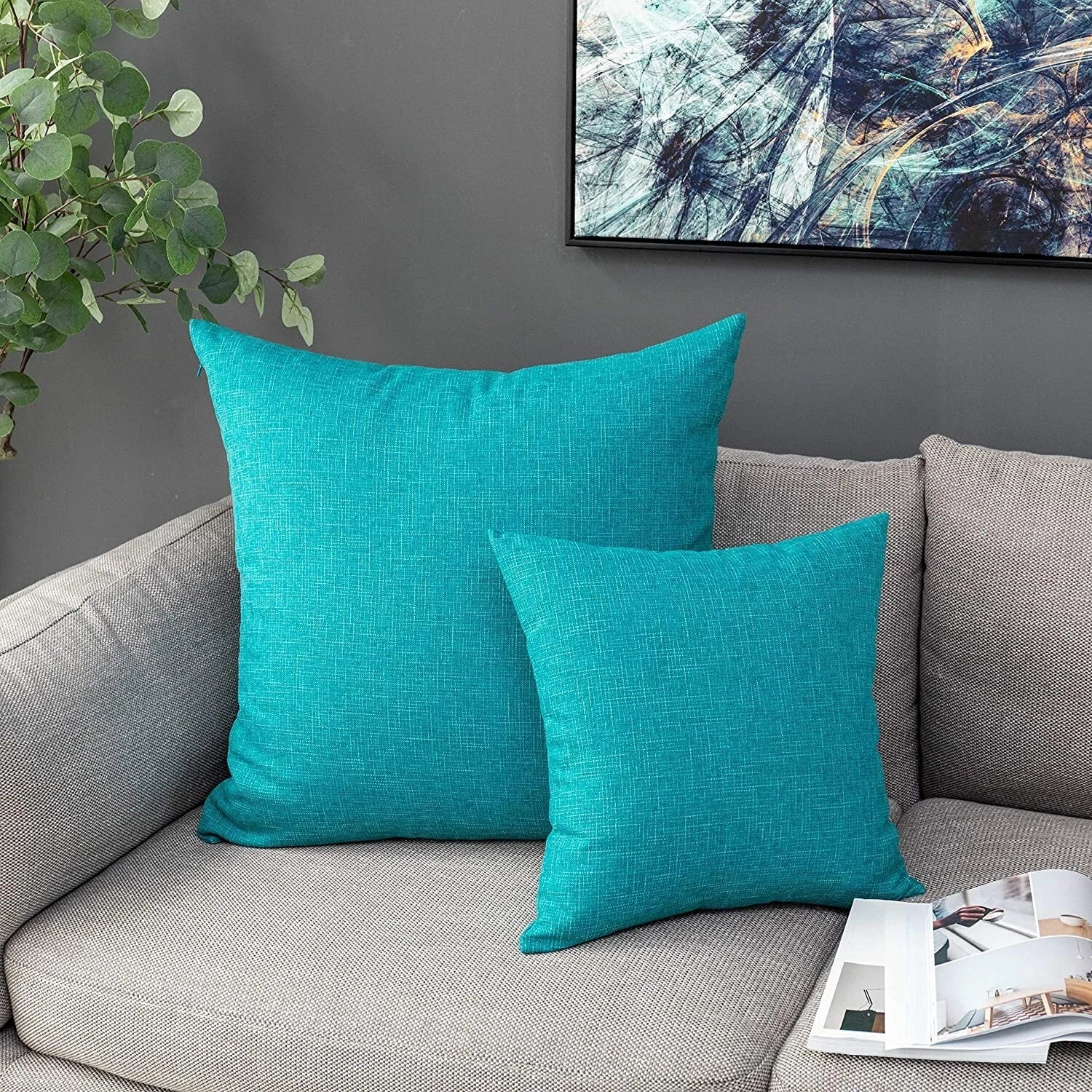 Decorative Linen Pillowcases For Couch/sofa/bed/car Peacock Blue