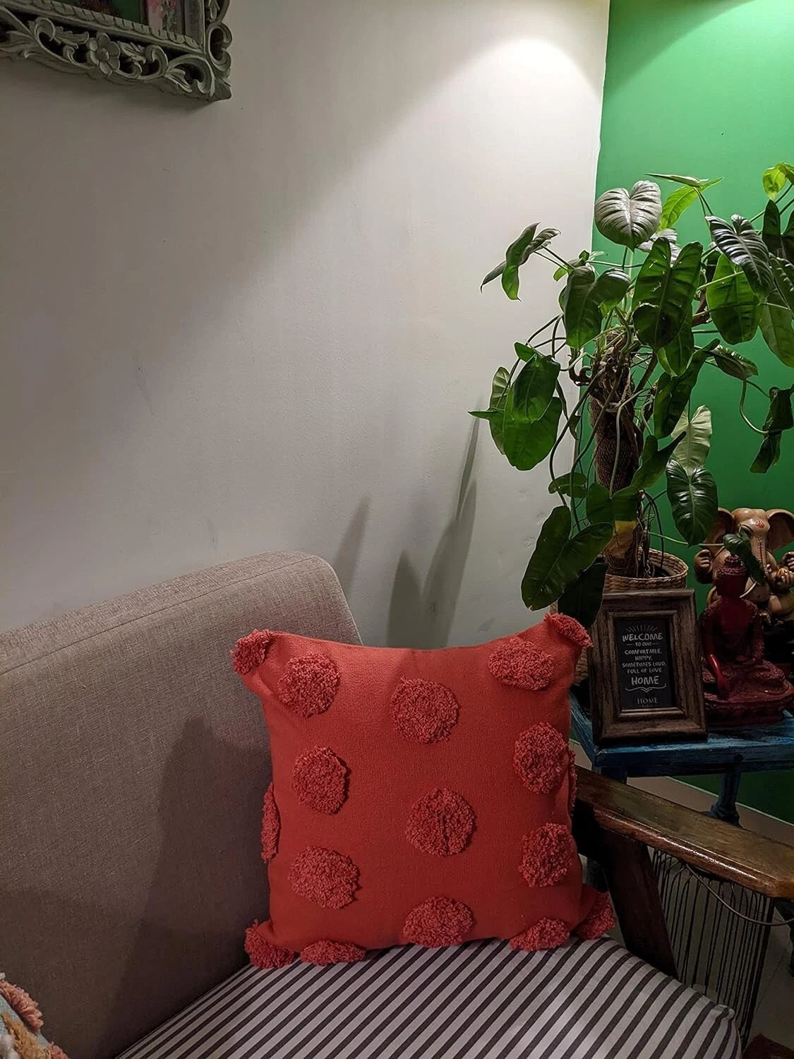 Tufted Dots Cotton Cushion Cover For Sofa, Living Room Or Bed 18x18 inch, Coral