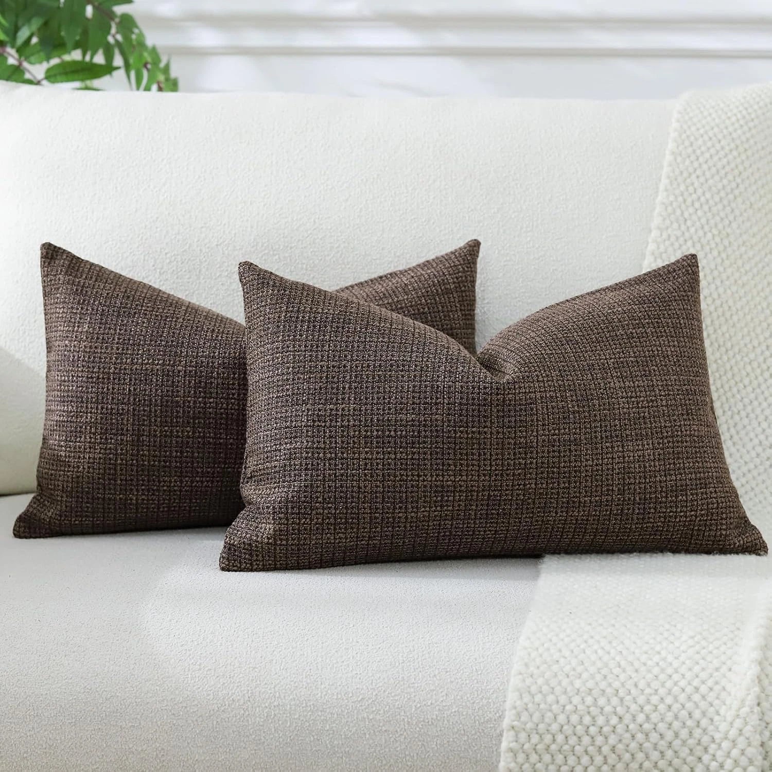 Pack of 2 Throw Pillow Covers 12X20 Inch Linen Dark Brown Pillowcases Farmhouse