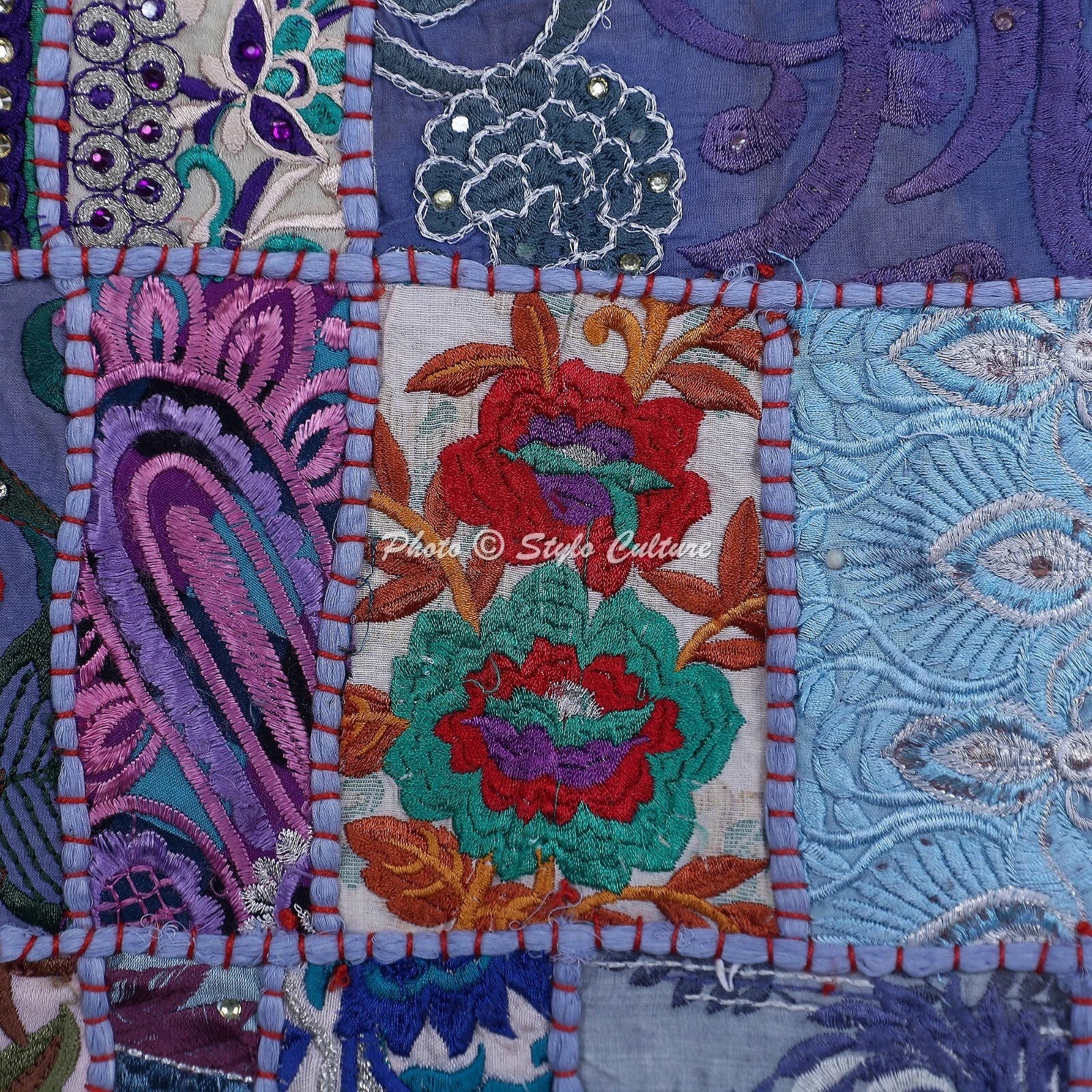 Boho Hippie Yoga Pillow Case Cushion Cover Gray Vintage Patchwork Meditation