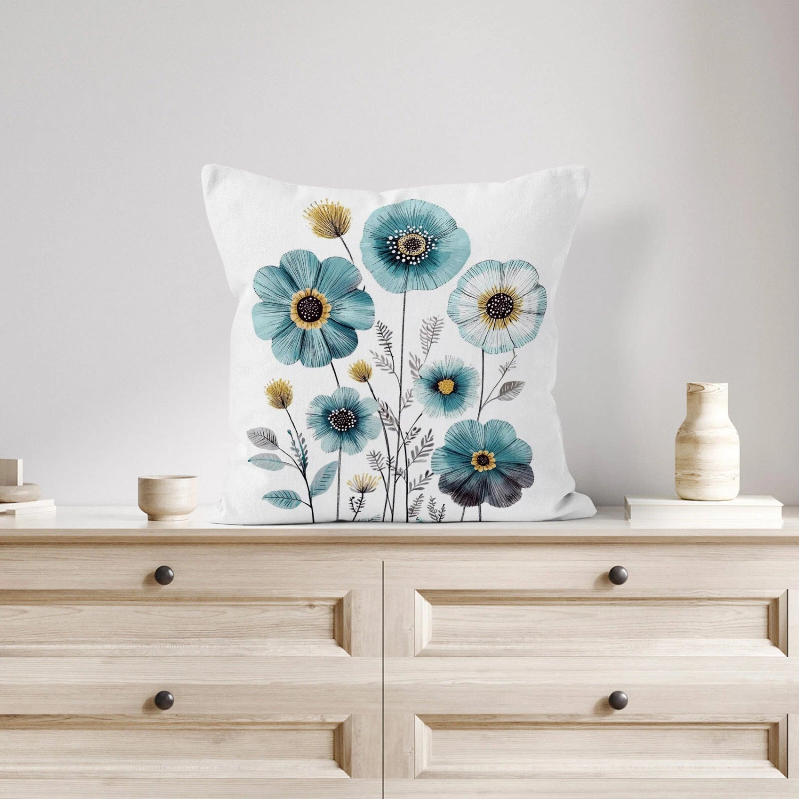 4pcs Spring Botanical Blue Floral Pillow Case Cushion Cover Sofa Home Decor