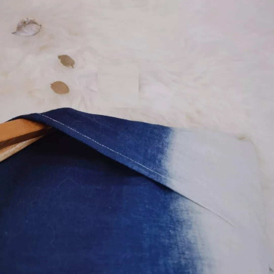 Indigo Shibori Pillowcase - Handmade Tie Dye Cotton Linen Cushion Cover, 18"