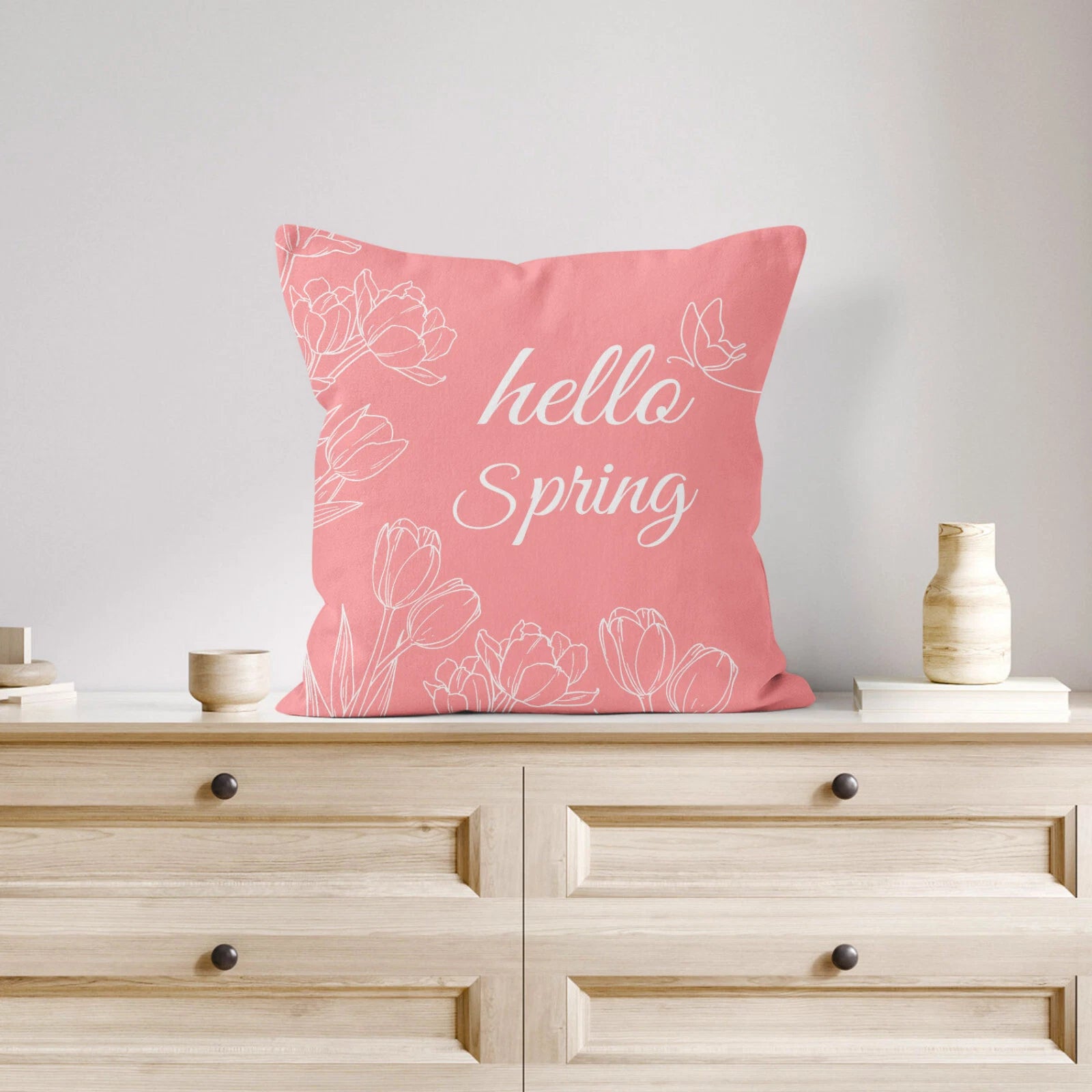 4pcs Black Plaid Spring Pink Floral Pillow Case Cushion Cover Sofa Home Decor