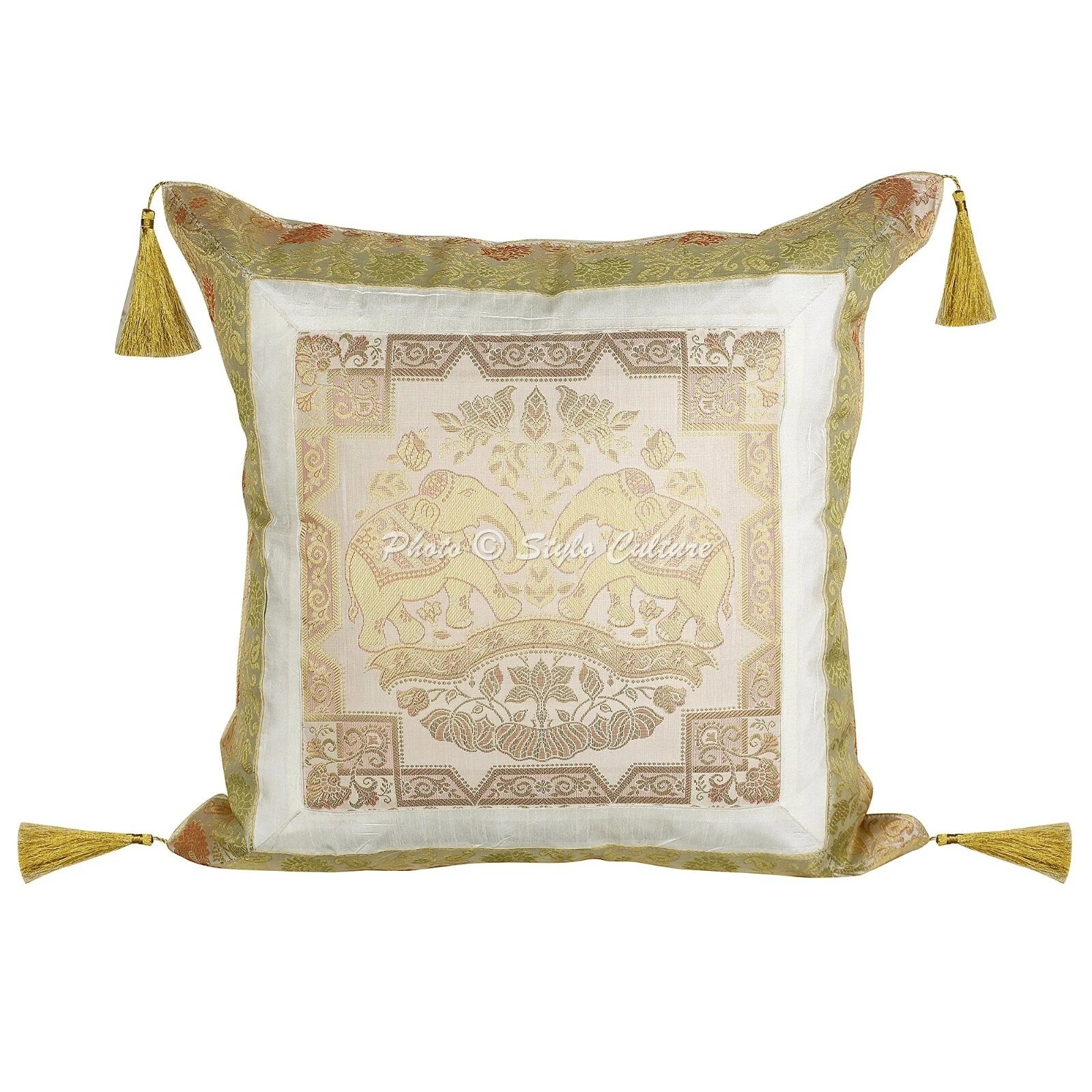 Home Decor Elephant Brocade Jacquard 18 x 18 in Pillow Cover Case Cushion Room