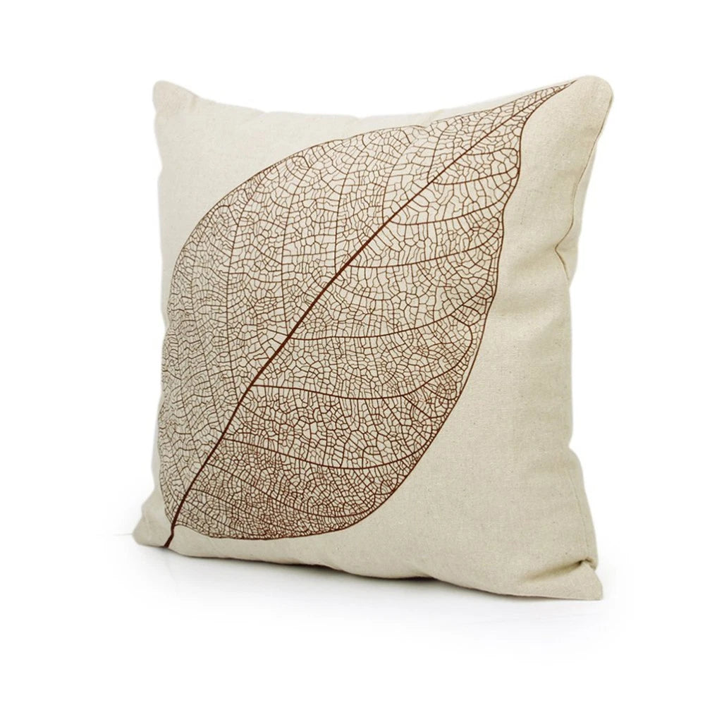 Leaf Decorative Cushion Cover Cotton Linen Sofa Throw Pillow Case