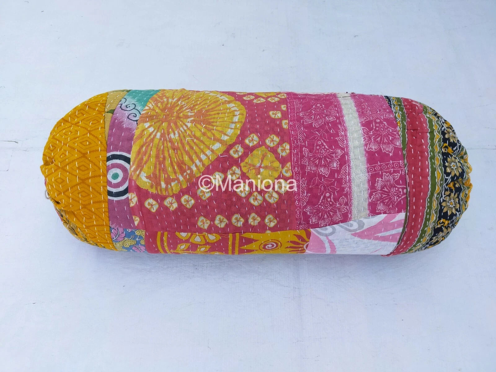 Pink Floral Kantha Style Cushion Sofa Bed Cover Tubalor Yoga Brocade Bolster