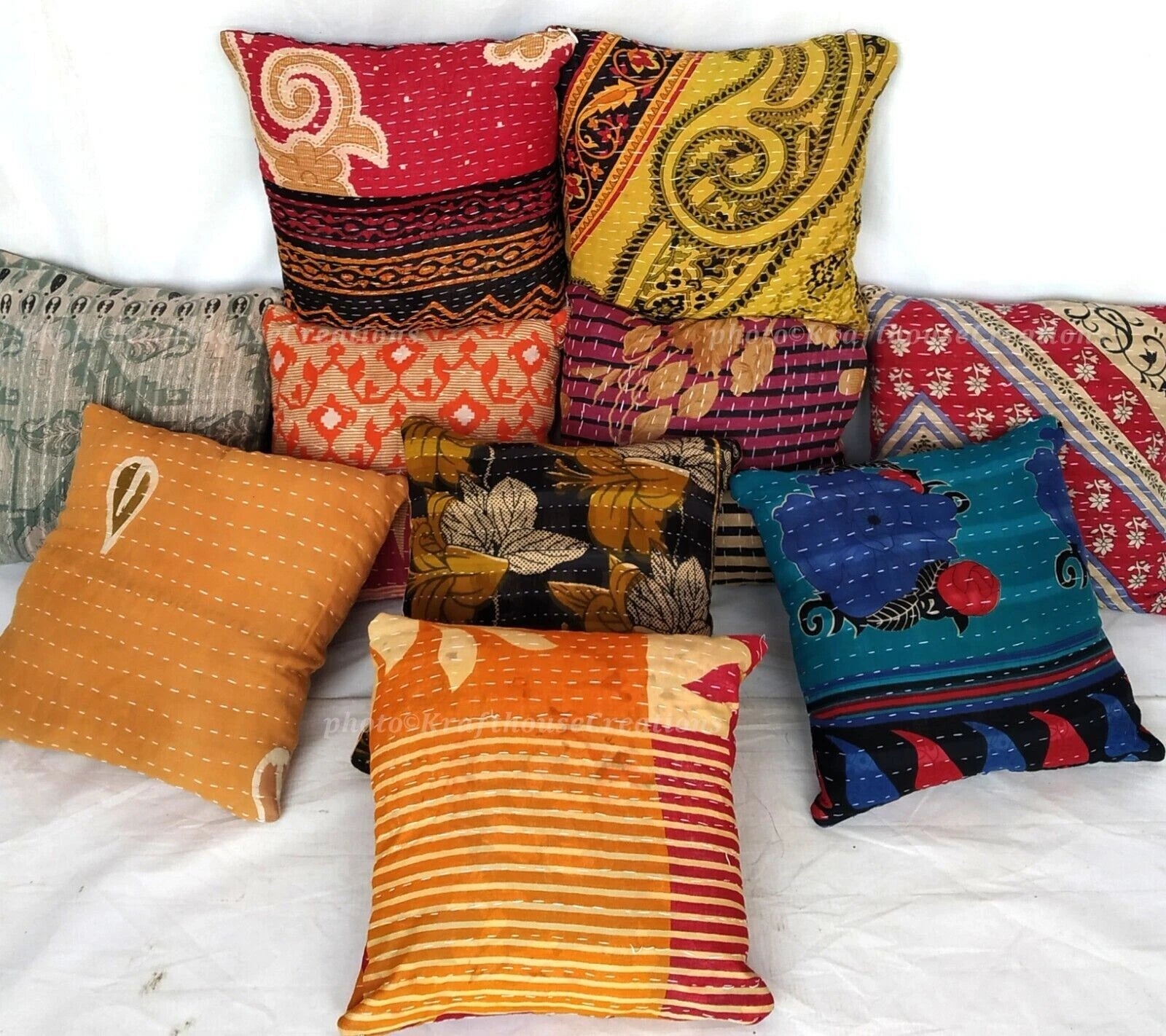 Kantha quilted floral cushion cover 5 pcs lot 18x18 inches bed sofa home decor
