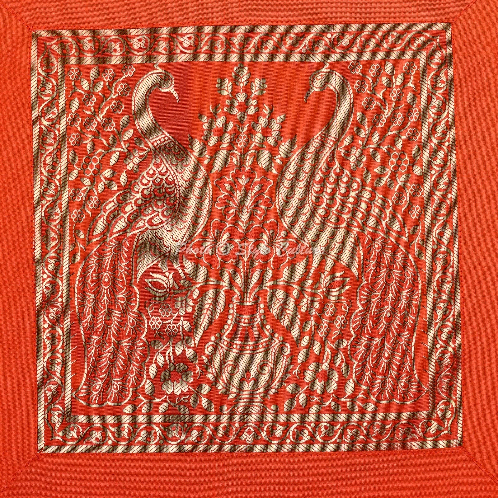 Boho Hippie Yoga Pillow Case Cushion Cover Orange Brocade Jacquard Meditation