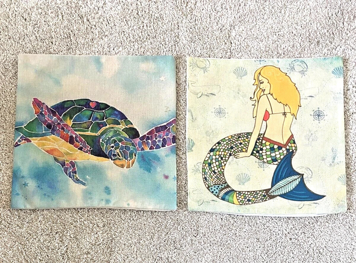 New Set of 2 Pillow Cover 17 x 17 Beach Ocean Summer Blue Bed Sofa Cushion Case