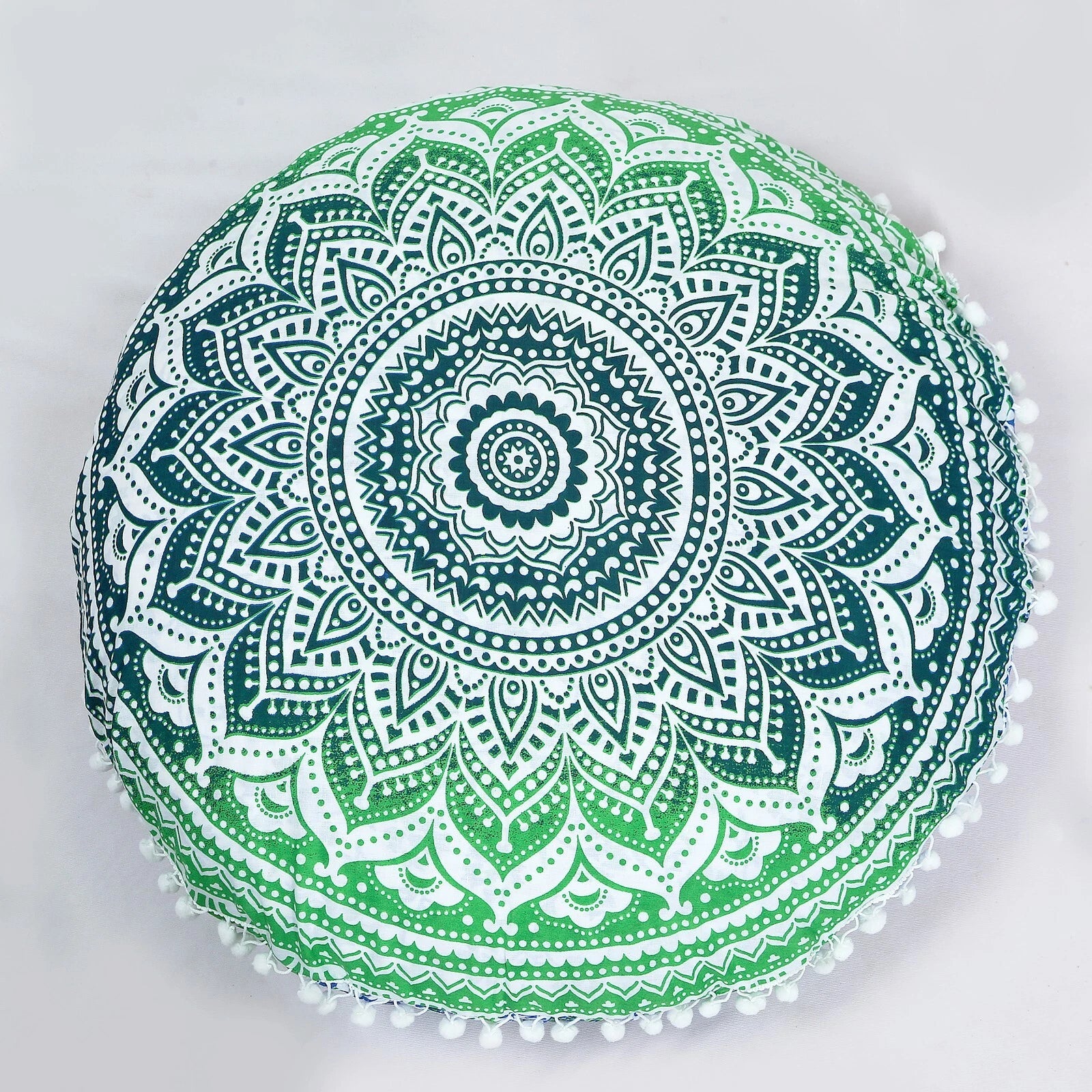 Green Round Boho Cushion Cover Meditation Indian Cotton Sofa Bed Pillowcase 55cm