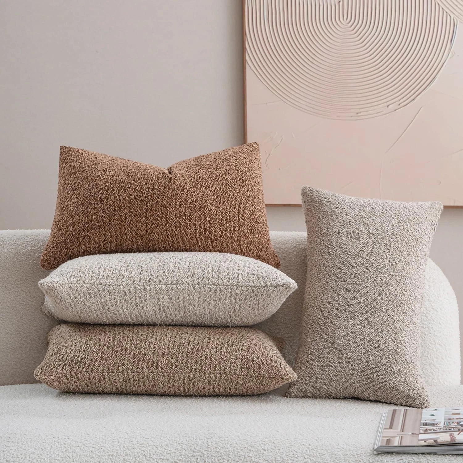 Textured Boucle Throw Pillow Covers 12x20 Camel for Bed Couch Sofa Living Roo...