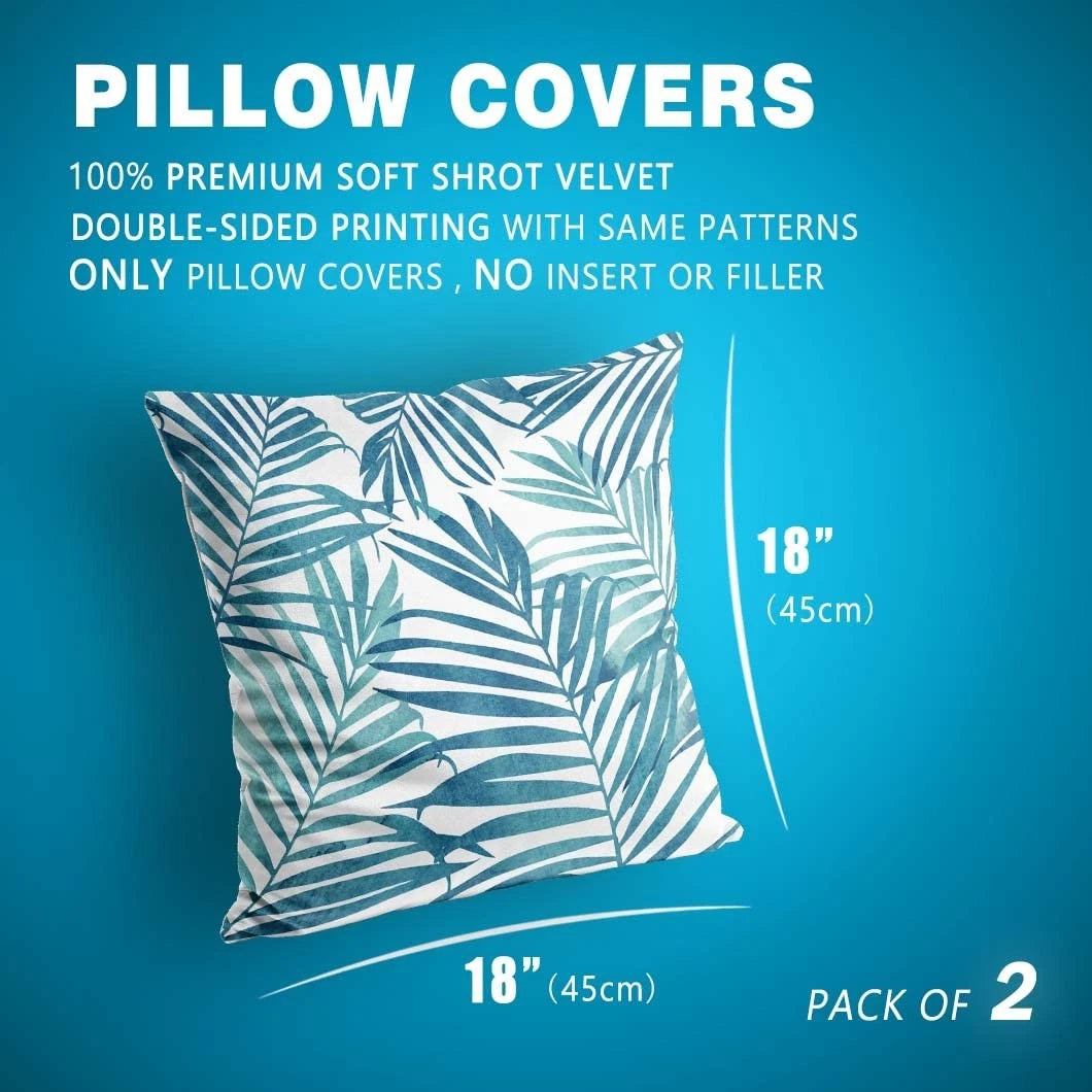 Blue Plant Leaf Decorative Throw Pillow Covers for Couch Bed Sofa Living Room...