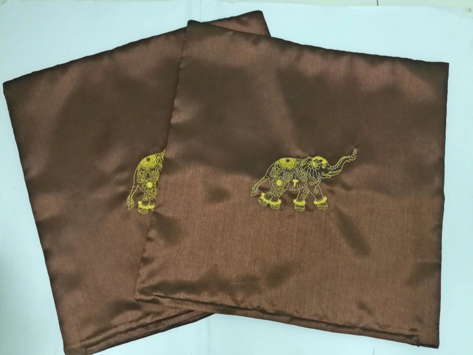 2 pcs Thai Silk Elephant Brown Pillow Case Cushion Covers Sofa bed 16" x 16" New