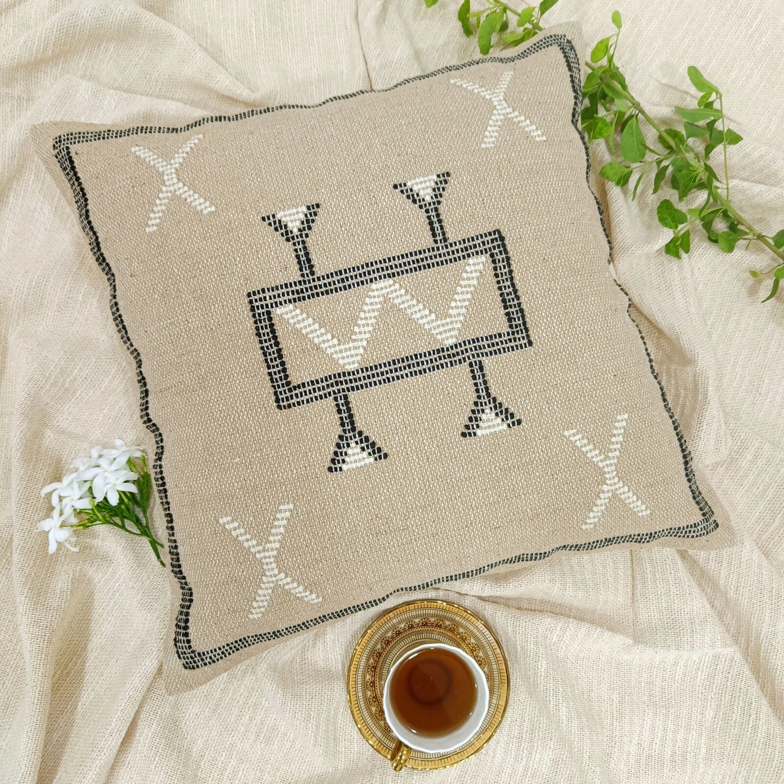 Elegant handwoven Sabra pillow cover Cotton cushion cover for sofa decor