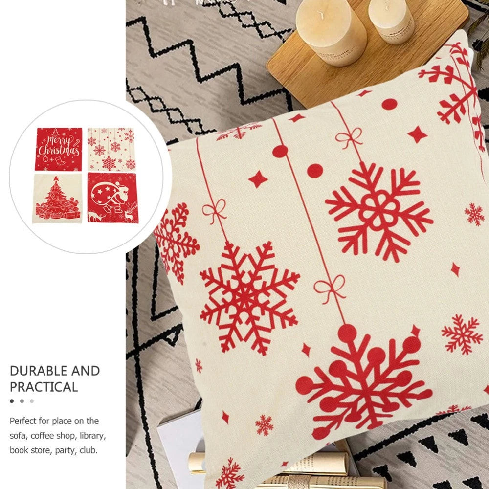 4Pcs Christmas Pillow Cover Sofa Cushion Case Zippered Pillowcase (45x45cm)