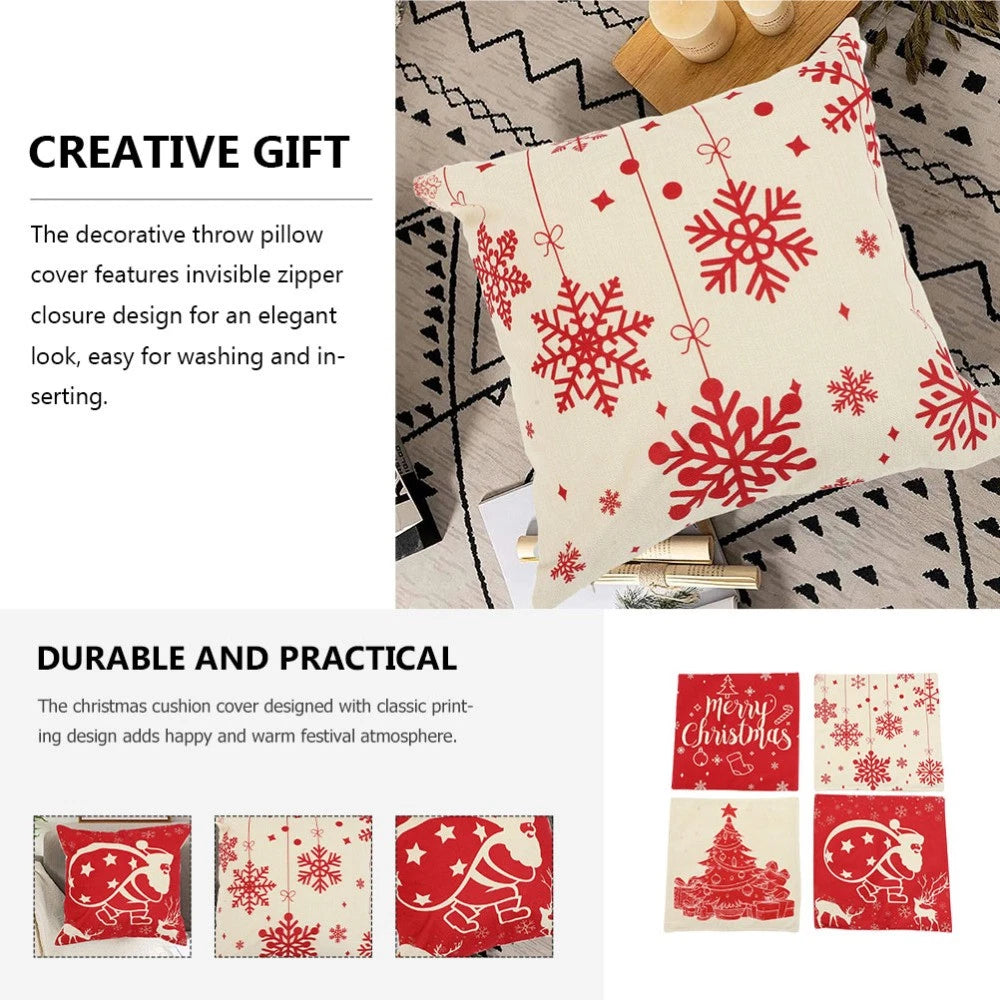4Pcs Christmas Pillow Cover Sofa Cushion Case Zippered Pillowcase (45x45cm)