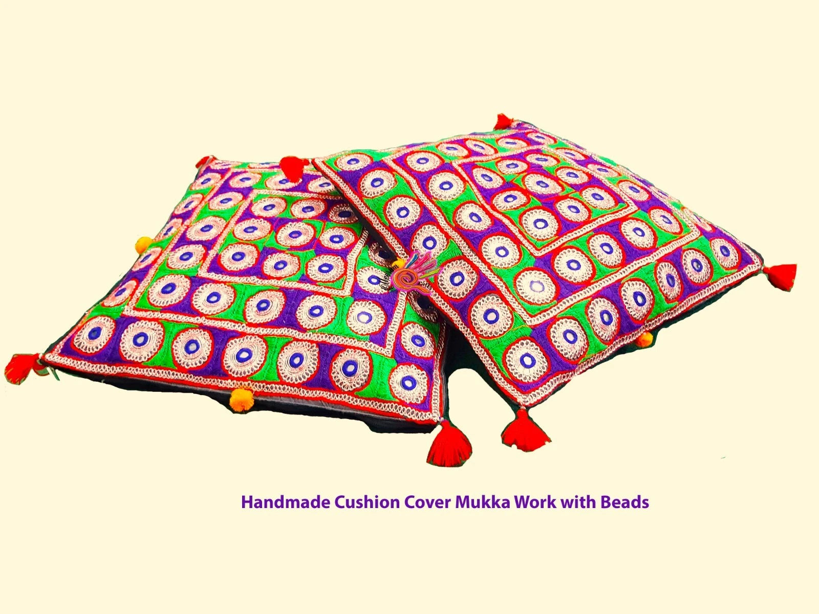Sindhi art Mukka Work embroidered handmade sofa bed cushion cover pillow case