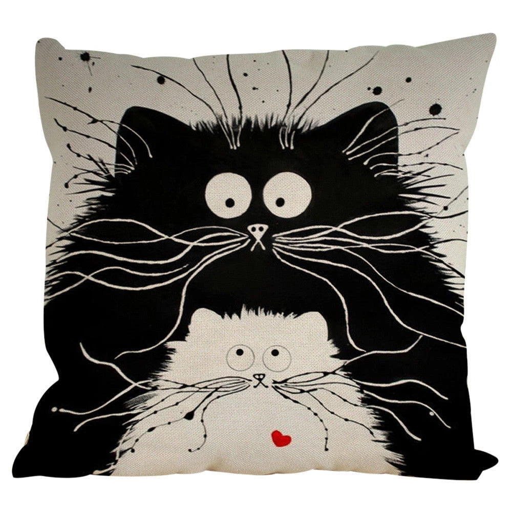 CATS BLACK & WHITE Sofa Bed Car Pillowcase Cushion COVER WITH PILLOW