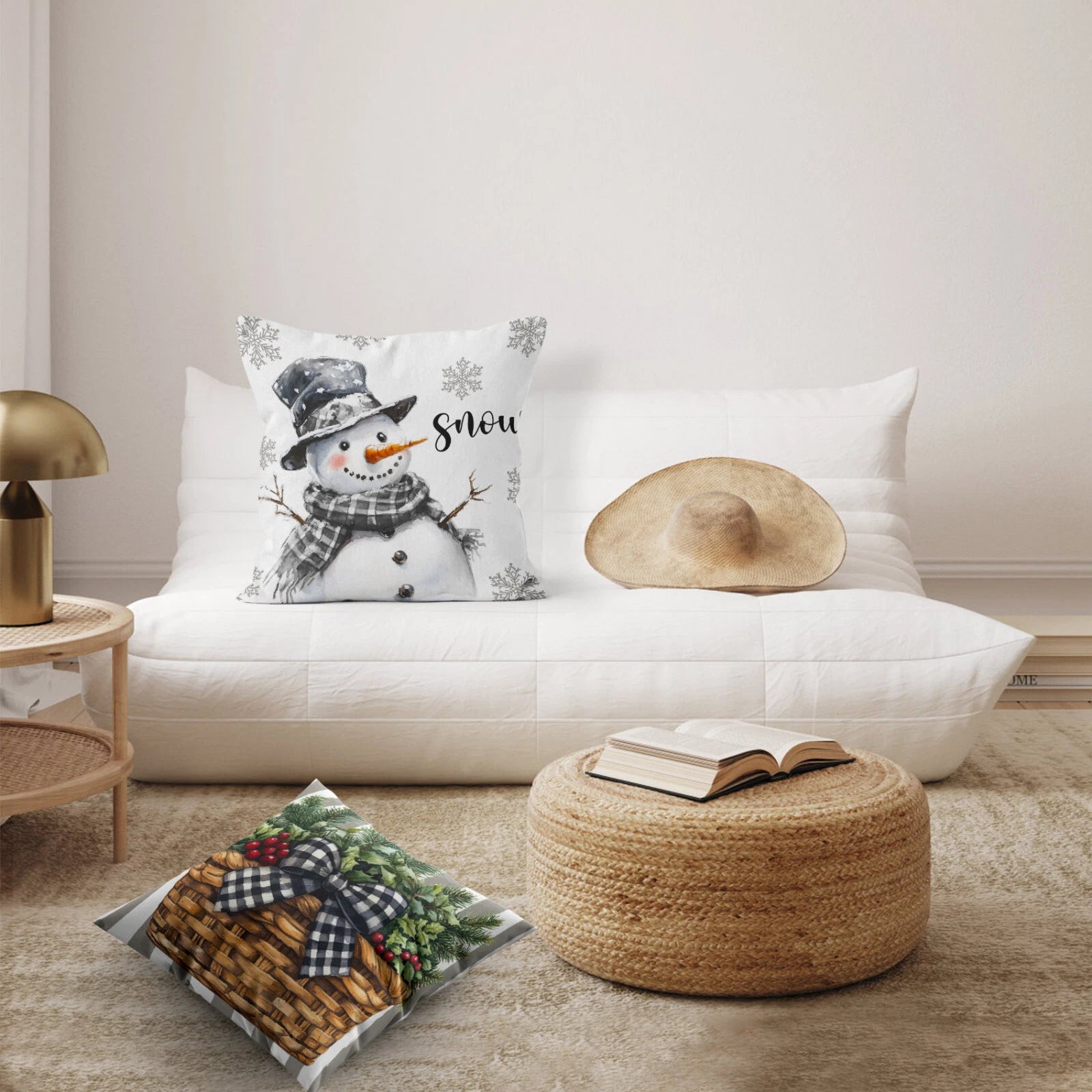 4pcs Grey Plaid Funny Christmas Deer Pillow Case Cushion Cover Sofa Home Decor