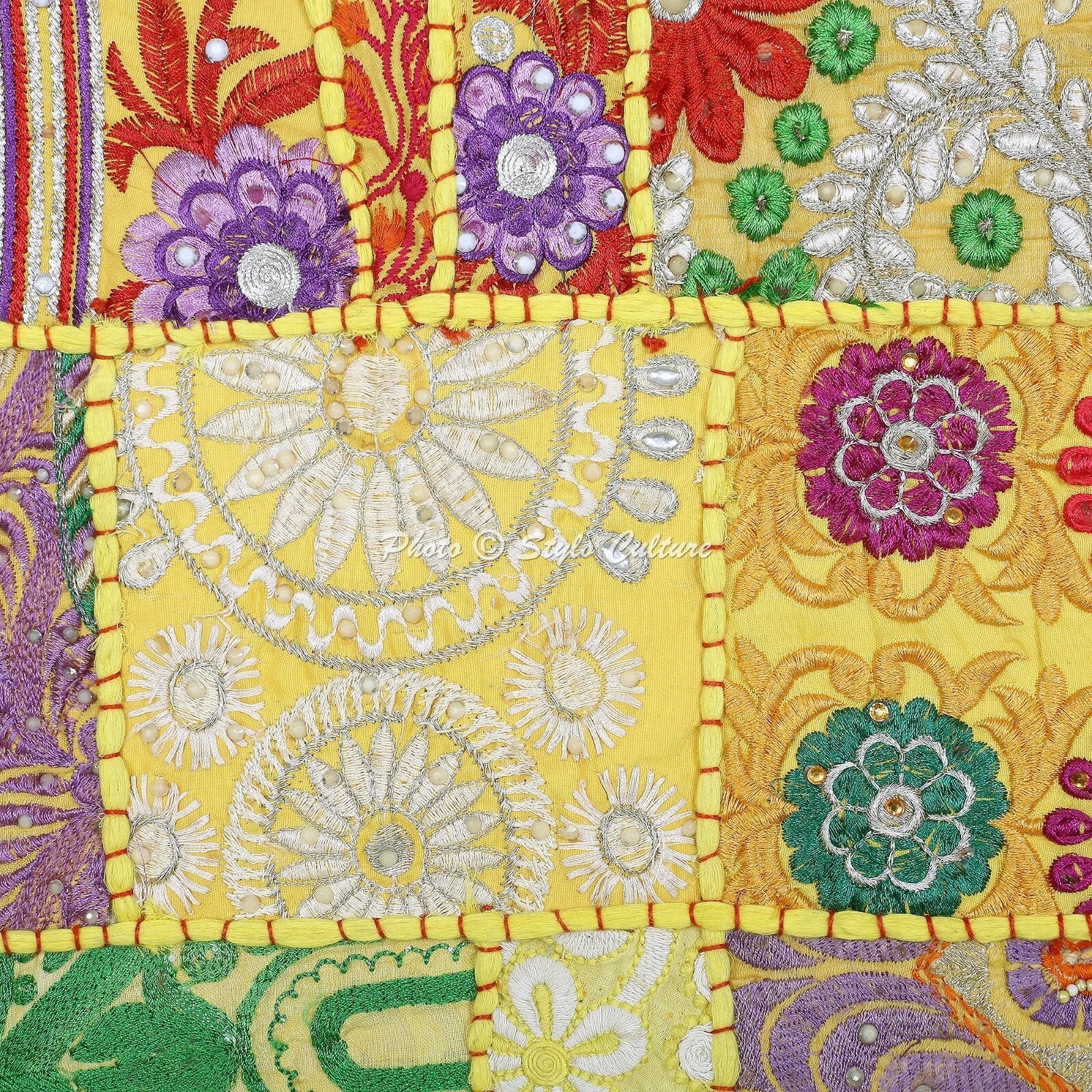 Ethnic Cushion Cover Patchwork Vintage 12 x 12 in Hippie Sofa Car Pillow Case