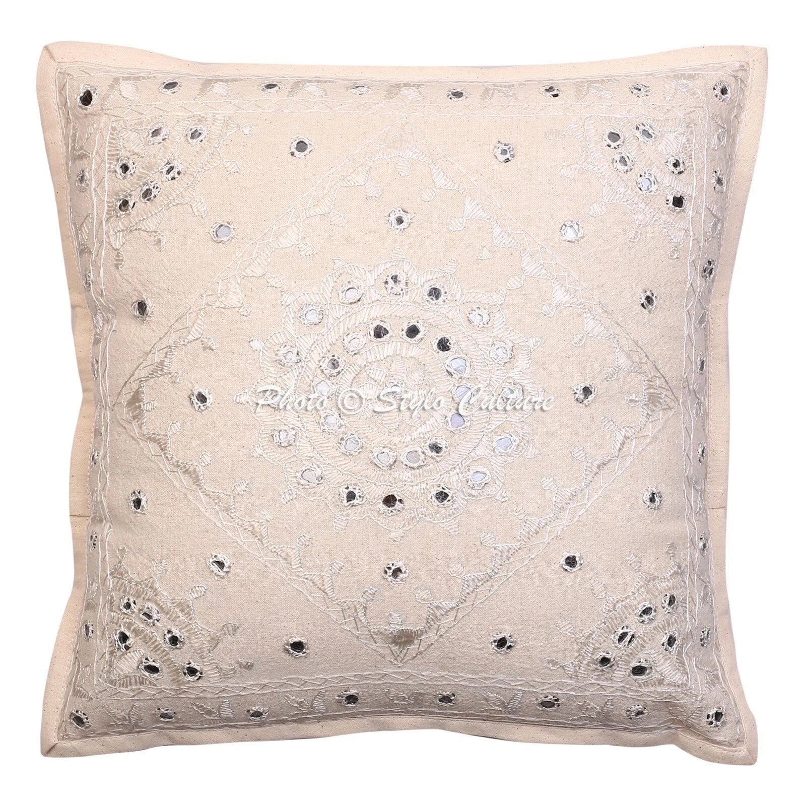 Decorative Home Decor 16 x 16 in Boho Cushion Cover Embroidered Sofa Pillow Case