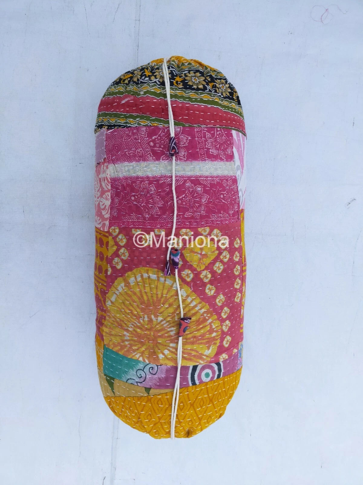 Pink Floral Kantha Style Cushion Sofa Bed Cover Tubalor Yoga Brocade Bolster