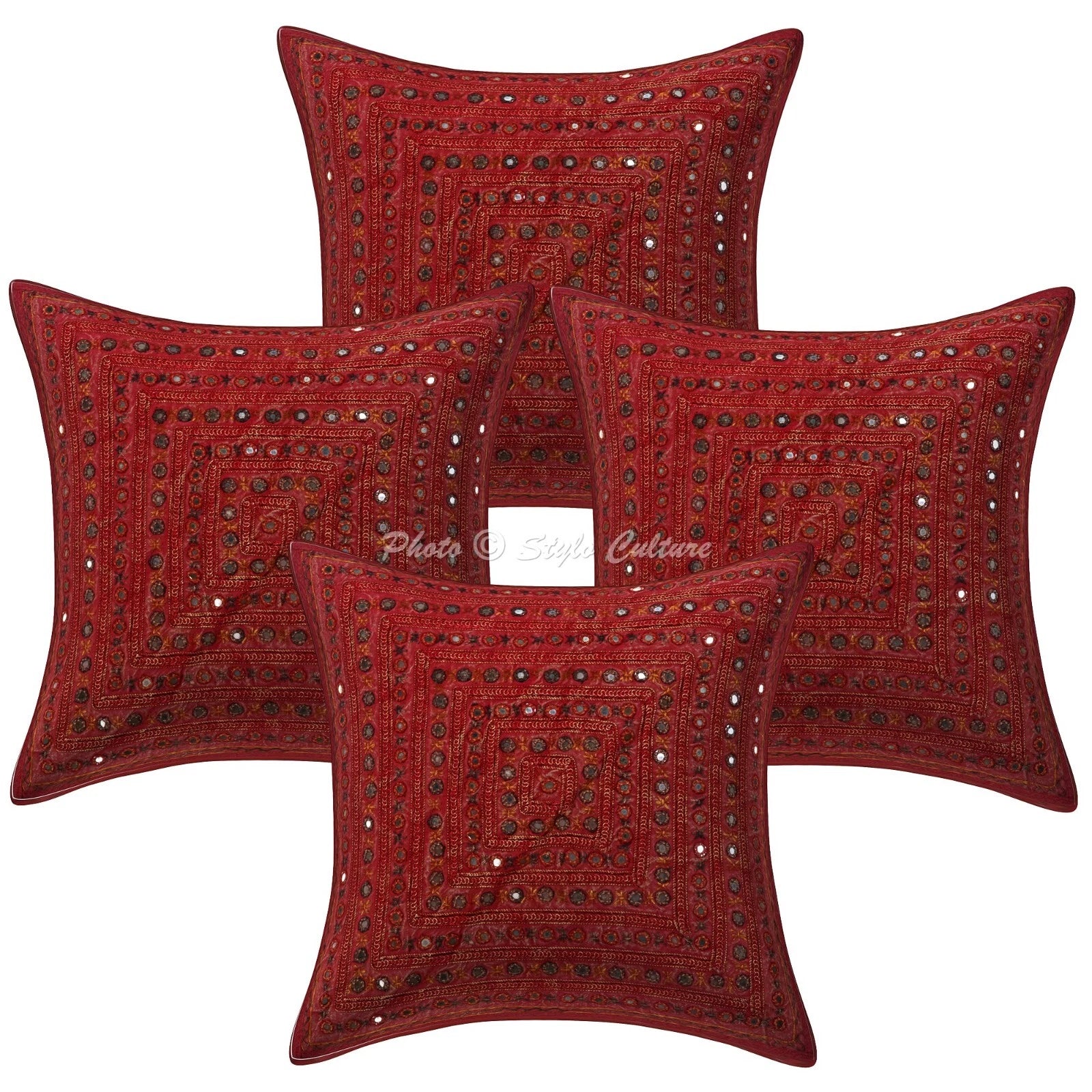 Pillow Cover Mirrored Embroidered Decor Car Sofa Cushion Case 16 x 16 in