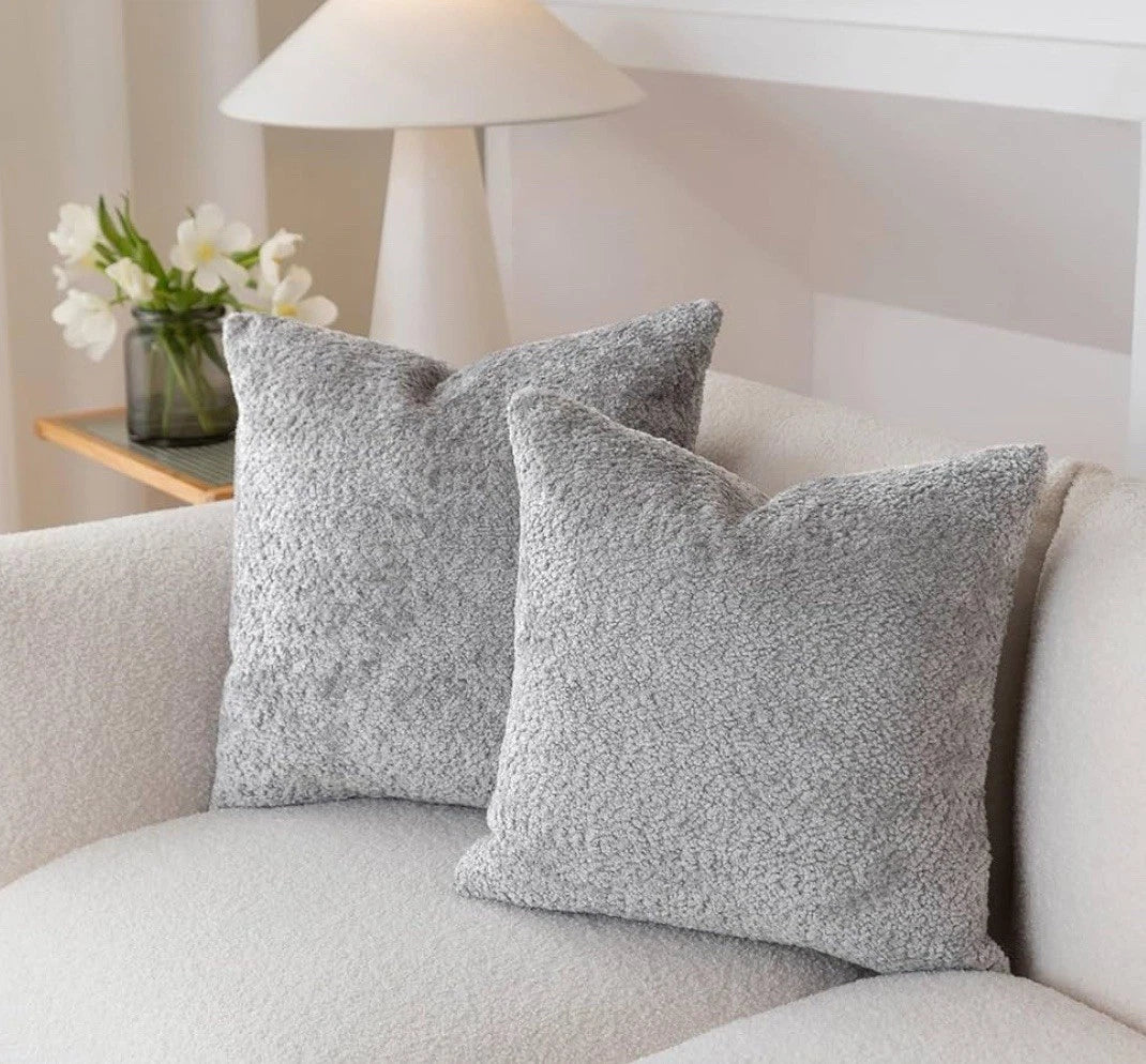 Set of 2 Gray Chenille Throw Pillow Covers 18x18 | Decorative Sofa Cushion