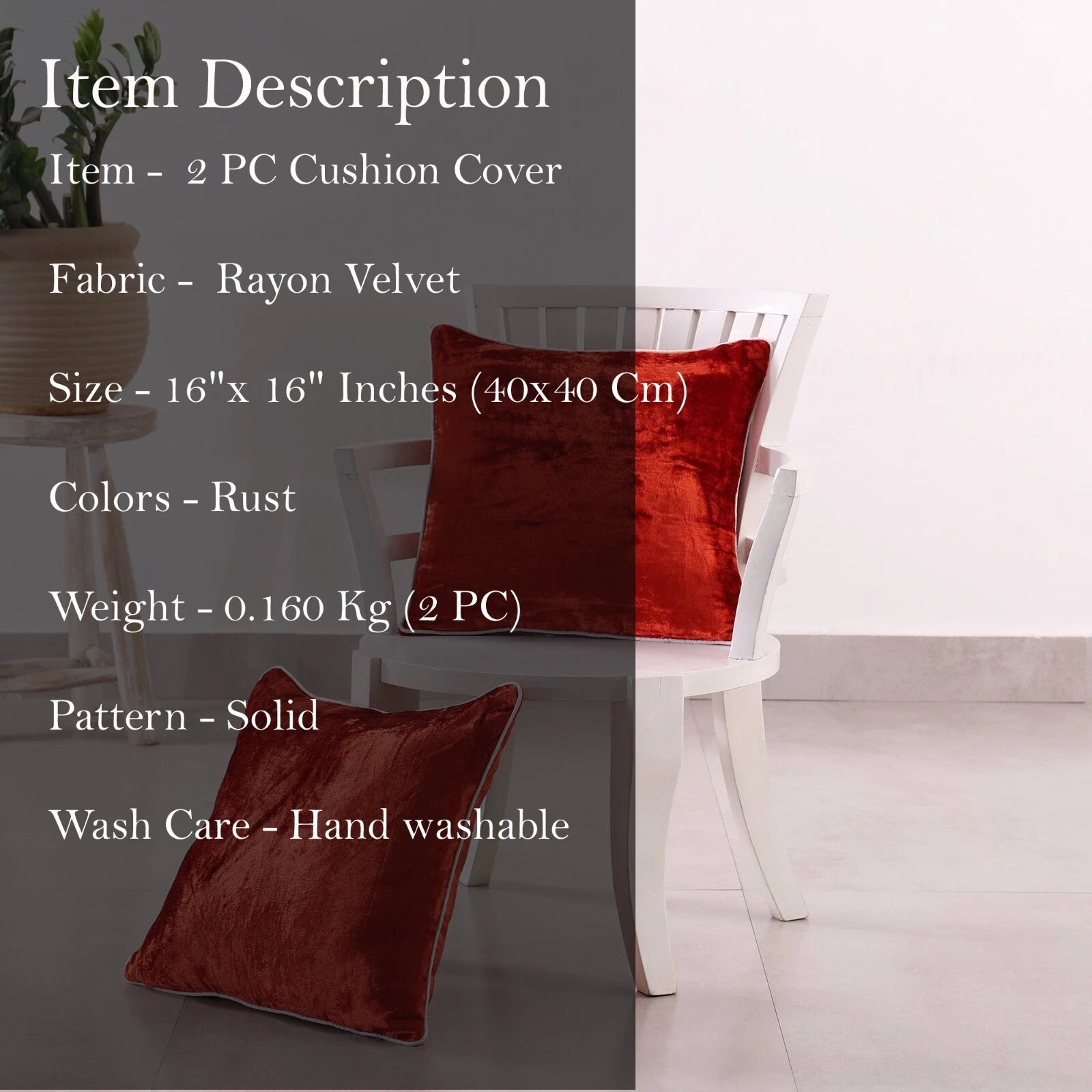 Set of 2 Soft Velvet Solid Rust Color Throw Pillow Case Sofa Bed Cushion Cover