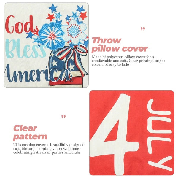 4 Pcs Decorative Pillow Cover Modern Cushion Independence Day Case Covers