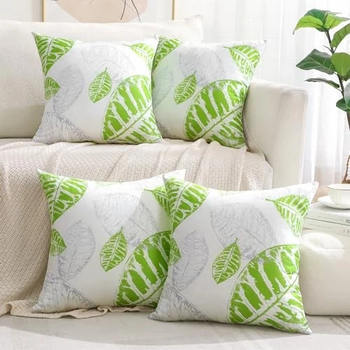 Set of 4 Leaf Print Throw Pillow Covers 18x18 Decorative Square Pillowcases
