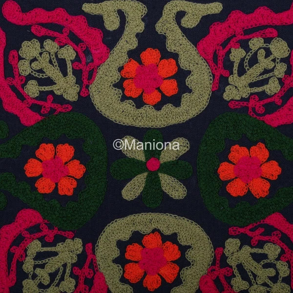 Indian Suzani Black Flloral Pillow Cover Embroidered Bed/Sofa Decor Set of 2 pc