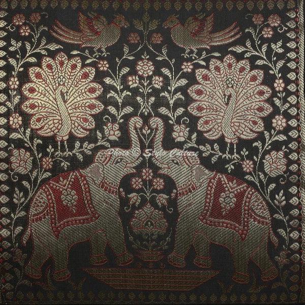 Boho Hippie Yoga Pillow Case Cushion Cover Black Brocade Jacquard Elephant