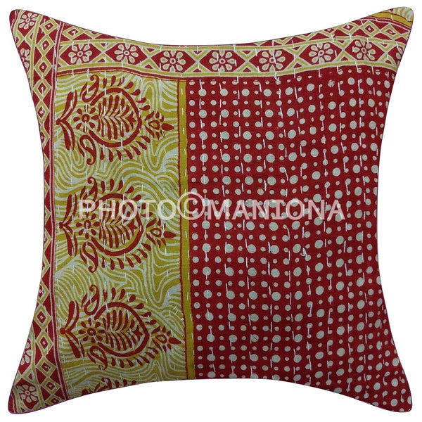Indian quilted Throw Pillow Cover Handmade kantha Pillow Cover Case SOFA/Bed 2 p